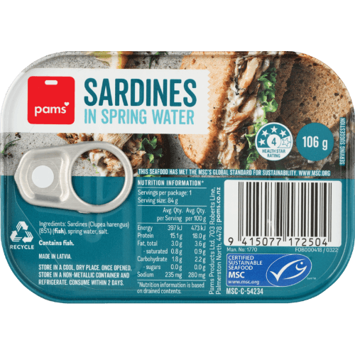 Pams Sardines In Spring Water