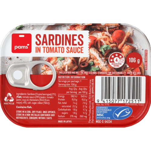 Pams Sardines In Tomato Sauce
