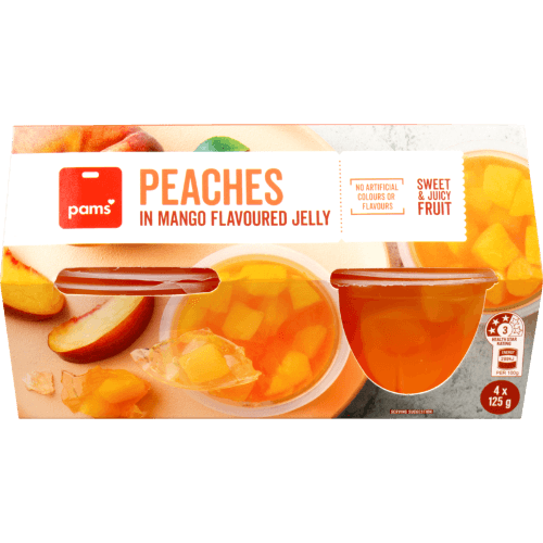 Pams Peaches In Mango Flavoured Jelly Cups