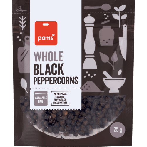 Pams Whole Black Peppercorns 25 g