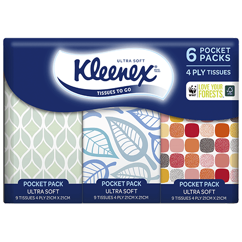 Kleenex Everyday Pocket Pack 4 Ply Facial Tissues 6 × 9 pack