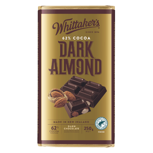 Whittaker's Dark Almond 62% Cocoa Dark Chocolate Block