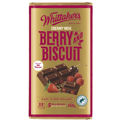 Whittaker's Berry And Biscuit 33% Cocoa Milk Chocolate Block