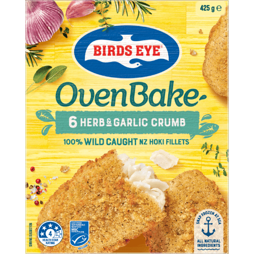 Birds Eye Oven Bake Herb & Garlic Crumb 100% Wild Caught NZ Hoki Fillets