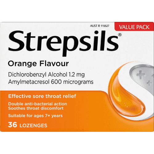 Strepsils Orange Flavour Sore Throat Relief Lozenges