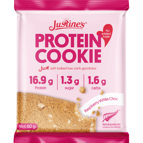 Justine's Raspberry White Choc Protein Cookies