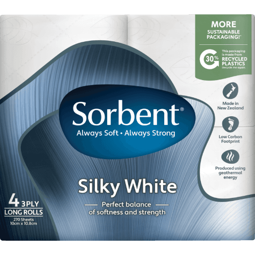 Sorbent Silky White Long Roll 3 Ply Toilet Rolls