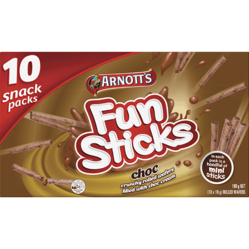 Arnott's Funsticks Choc Rolled Wafer Snack Pack