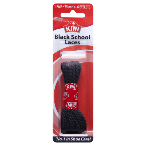 Kiwi Black School Shoe Laces 75cm 4-6 Eyelets 2 pack