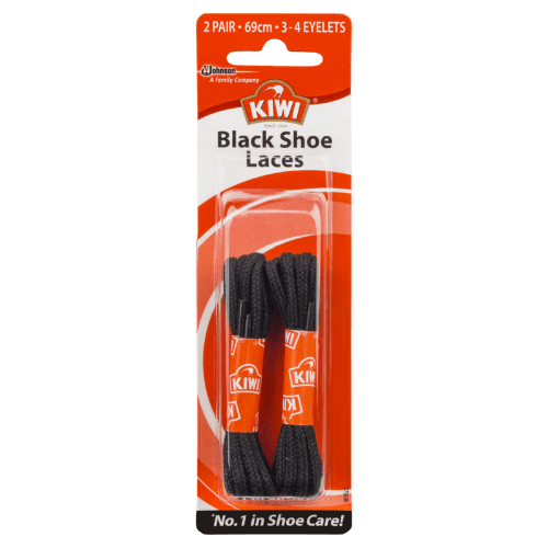 Kiwi Shoe Care Black Shoe Laces 69cm 3-4 Eyelets 2 pack