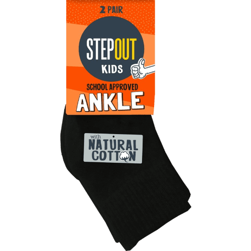 Stepout Socks Mini Minor Ankle Black Size 11-14 Years