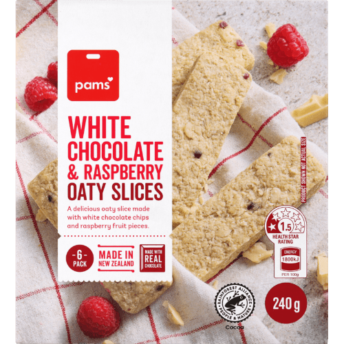 Pams White Chocolate & Raspberry Oaty Slices
