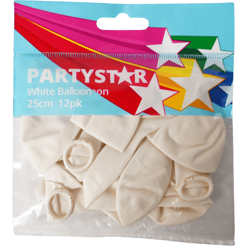 Korbond White Partystar Balloons 25cm 12 pack