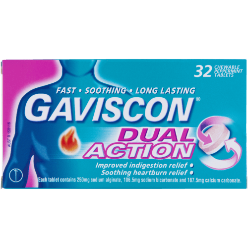 Gaviscon Dual Action Peppermint Heartburn & Indigestion Relief Chewable Tablets