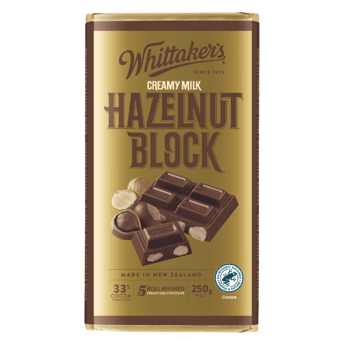 Whittaker's Hazelnut Block 33% Cocoa Milk Chocolate Block