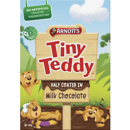 Arnott's Tiny Teddy Chocolate Half Coat Biscuits