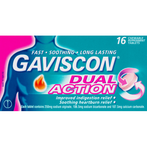 Gaviscon Dual Action Peppermint Heartburn & Indigestion Relief Chewable Tablets