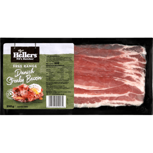 Hellers Free Range Danish Streaky Bacon