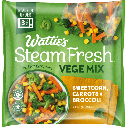 Wattie's Steam Fresh Sweetcorn, Carrots & Broccoli Vege Mix