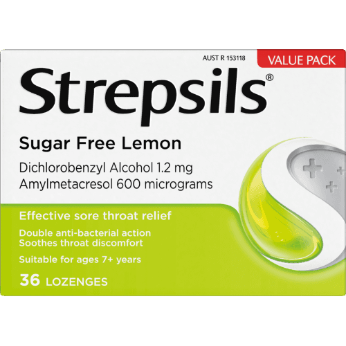 Strepsils Sugar Free Lemon Flavour Sore Throat Relief Lozenges