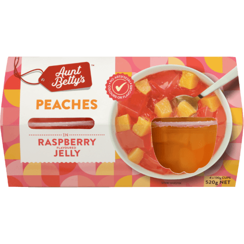 Aunt Betty's Peach Pieces In Raspberry Flavoured Jelly 4 × 130 g