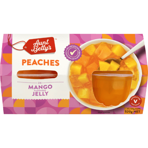 Aunt Betty's Peach Pieces In Mango Flavoured Jelly 4 × 130 g