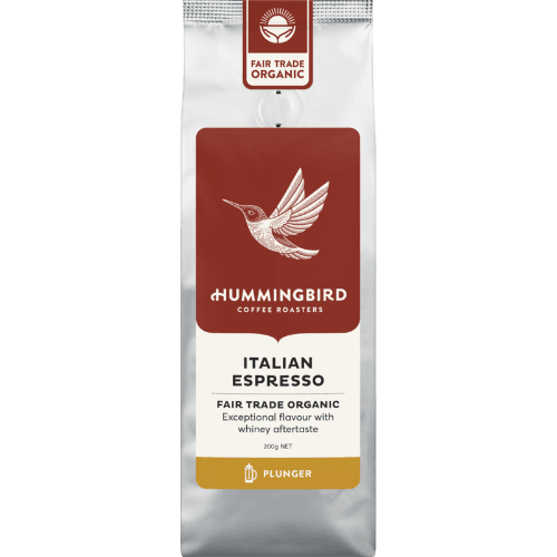 Hummingbird Italian Espresso Organic Fair Trade Plunger Coffee 200 g