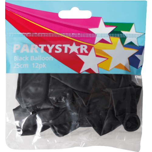 Korbond Partystar Black Balloons 12 pack