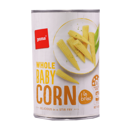 Pams Whole Baby Corn in Brine 400 g