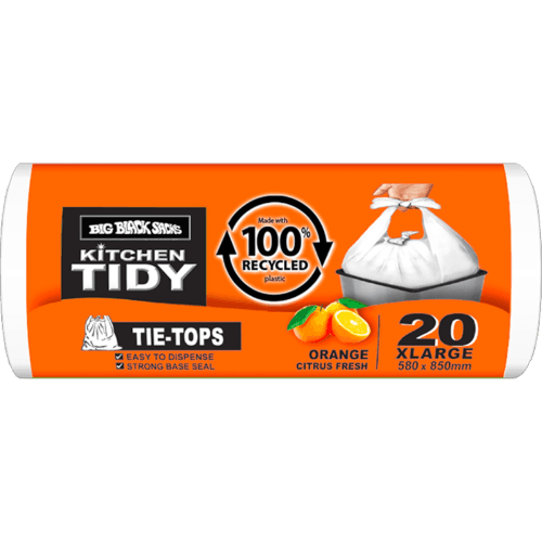 Big Black Sacks Kitchen Tidy Liner Tie-Top Orange Citrus Fresh XLarge 580 x 850mm