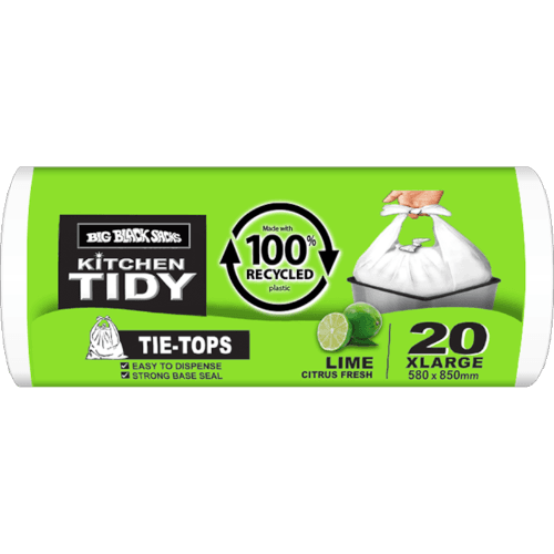 Big Black Sacks Kitchen Tidy  Liner Tie-Top Lime Citrus Fresh XLarge 580 x 850mm