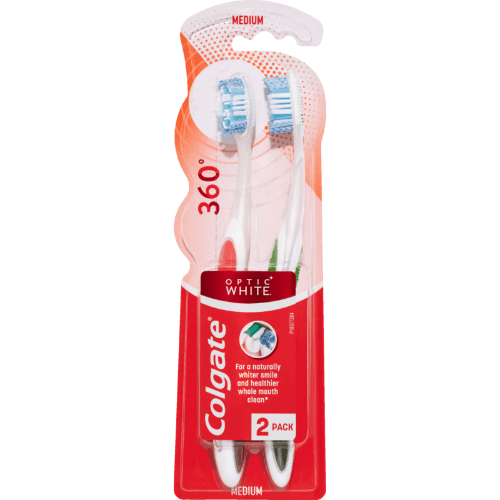 Colgate 360 Optic White Medium Toothbrush 2 pack