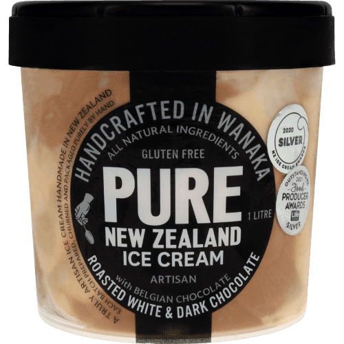 Pure New Zealand Ice Cream Gluten Free Artisan Roasted White & Dark Chocolate Ice Cream