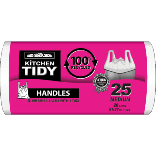 Big Black Sacks Kitchen Tidy Liners With Handles Medium 51 x 67cm 28 Litres