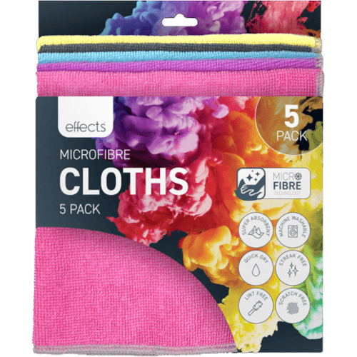 Effects Microfibre Cloths Assorted Colours 5 pack
