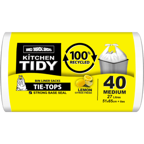 Big Black Sacks Tie-Tops Lemon Citrus Fresh Kitchen Tidy Liners Medium 51 x 65cm 27 Litres