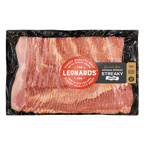 Leonards Gourmet Gold Manuka Smoked Streaky Bacon 1 kg