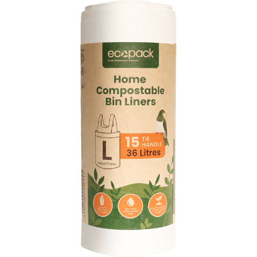 Ecopack Home Compostable Tie Handles Bin Liners Large 36L