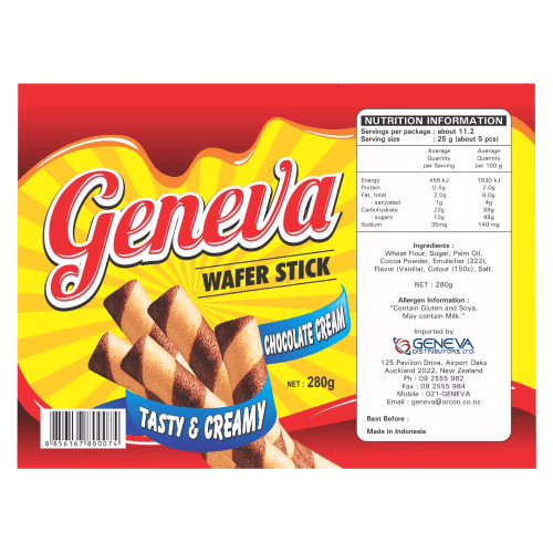 Geneva Chocolate Cream Wafer Sticks