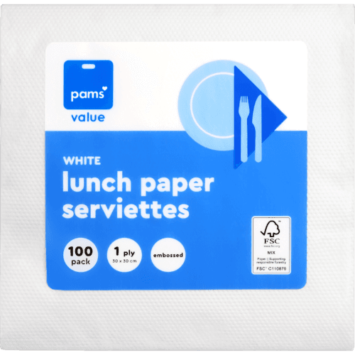 Pams Value White Serviettes 100 pack