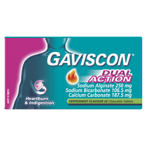 Gaviscon Dual Action Peppermint Heartburn & Indigestion Relief Chewable Tablets