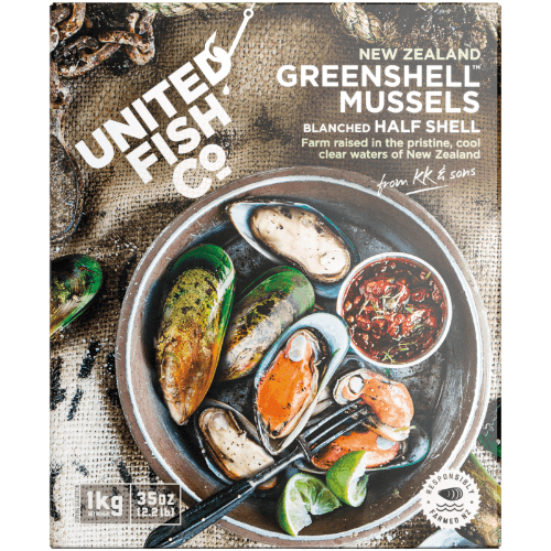 United Fish Co Greenshell Mussels Blanched Half Shell 30/45