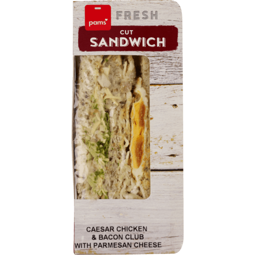 Pams Fresh Caesar Chicken & Bacon Club With Parmesan Cheese Cut Sandwich