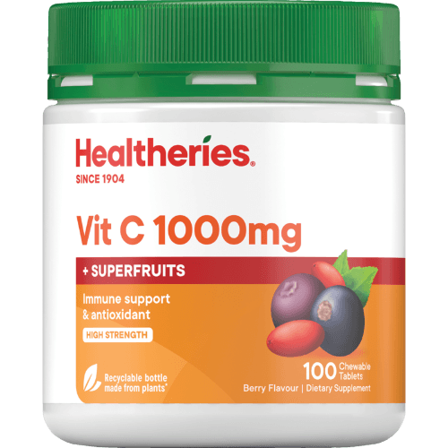 Healtheries Vitamin C 1000mg + Superfruits Berry Flavour Chewable Tablets