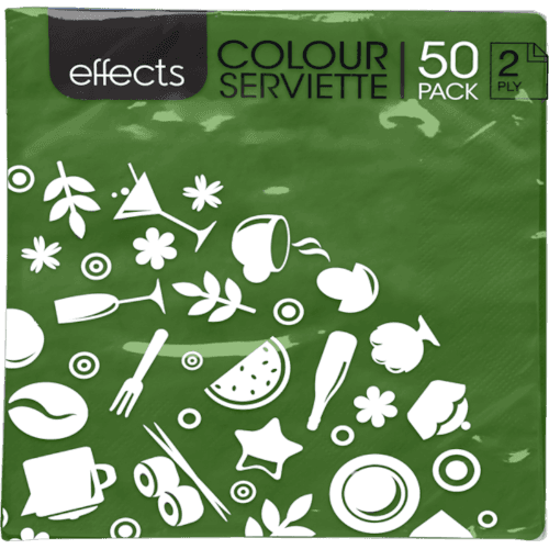 Effects Dark Green Colour 2ply Serviettes 50 pack