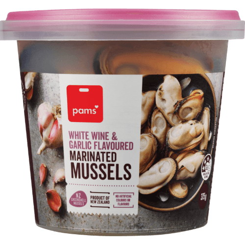 Pams White Wine & Garlic Flavoured Marinated Mussels