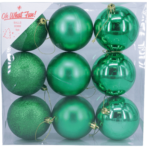 Korbond Oh What Fun! Christmas Balls 80mm 9 pack