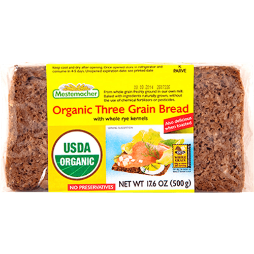Mestemacher Organic Three Grain Bread With Whole Rye Kernels