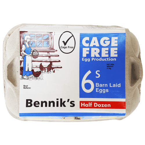 Bennik's Cage Free Size 6 Eggs 6 pack