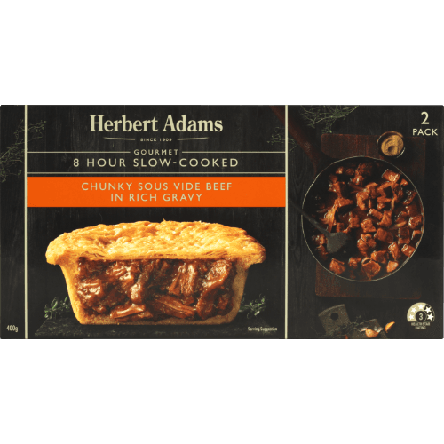 Herbert Adams Gourmet 8 Hour Slow Cooked Chunky Sous Vide Beef In A Rich Gravy Pies